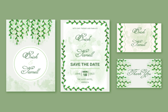Card set, fashionable, green, template, ZIP