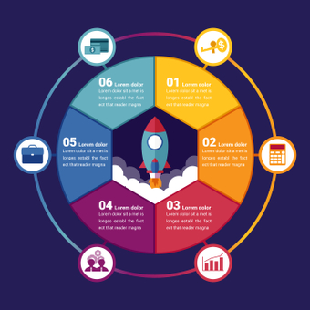 Infograph template, rocket, catalog, presentation, ZIP