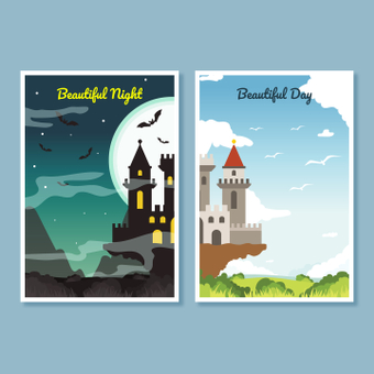 Castle card, ZIP Castle card, bat, night, card, ZIP