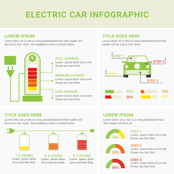Electric car infographic, green, catalog, presentation, ZIP