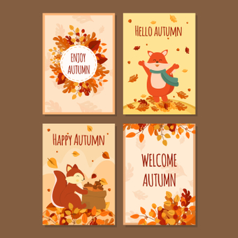 Autumn card, autumn, animal character, cute, ZIP