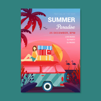 Summer poster, music, advertisement, flyer, ZIP