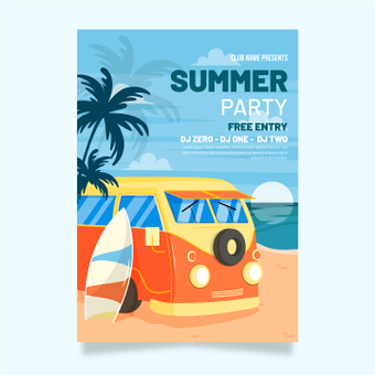 Summer party poster, poster, club, live, ZIP