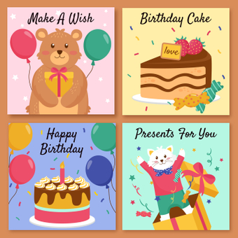 birthday card, cute, card, animal character, ZIP