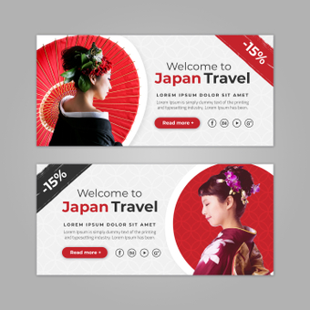 Japan travel banner, japan travel, kimono, template, ZIP