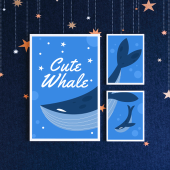 Frame mockup, whale, whale parent and child, cute, ZIP