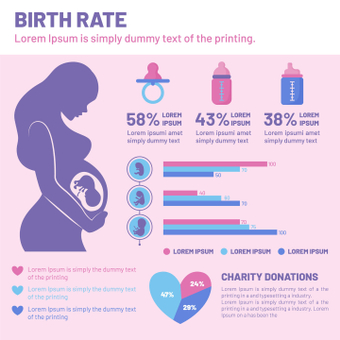 Birth rate infographic, pink, business, female, ZIP