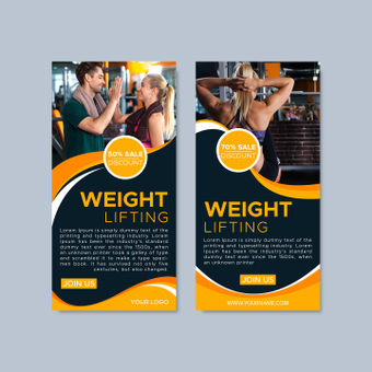 Weightlifting banners, orange, template, flyer, ZIP
