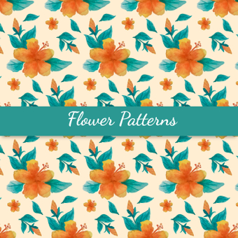 Floral pattern, orange, hand-painted style, hibiscus, ZIP