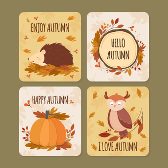 Autumn card, animal, cute, scandinavian style, ZIP
